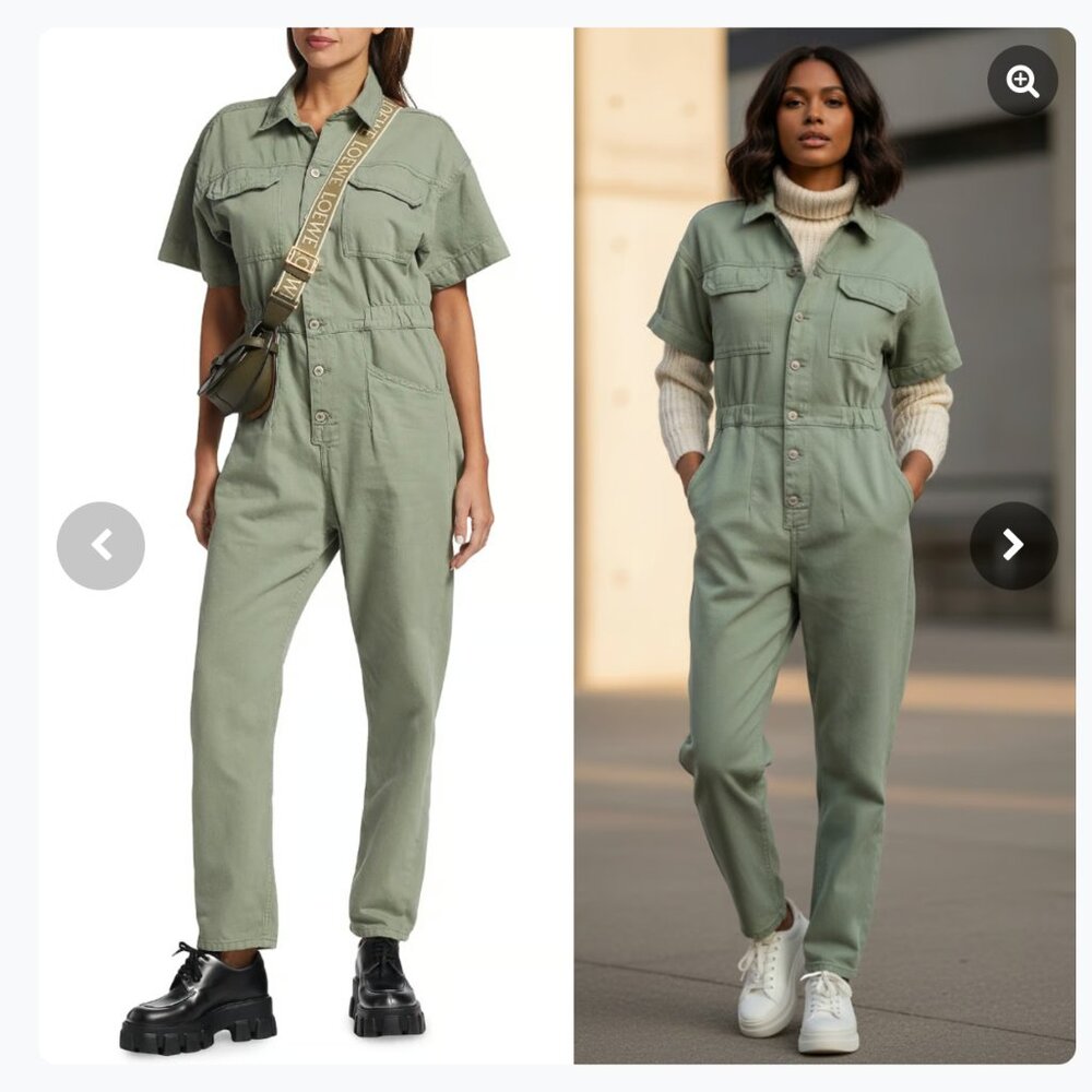 NEW Free People Marci Short Sleeve Coverall Jumpsuit in Washed Army Green XL